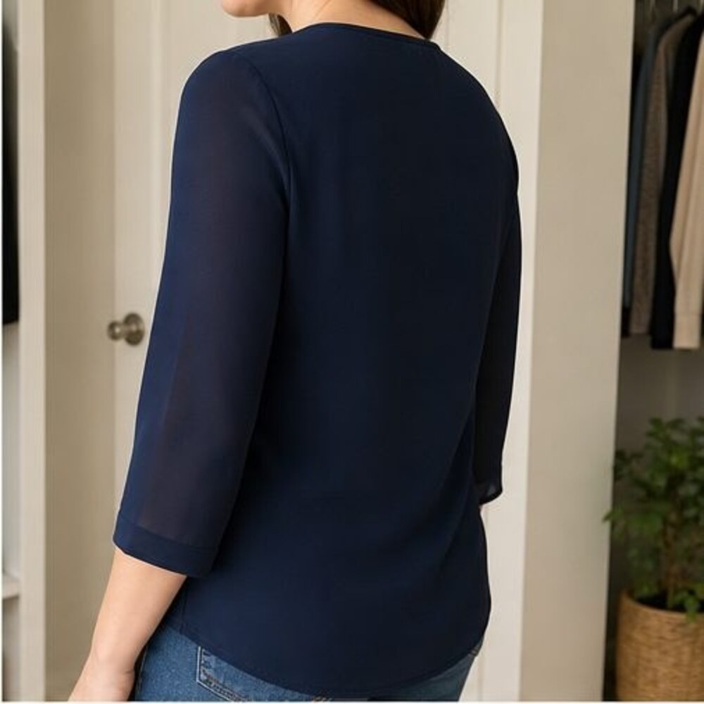 Navy Ruffle Blouse - Picture 3 of 6